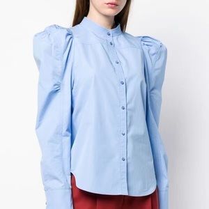 NWT $1195 Chloe Blue Puff Sleeve Cotton Blouse Top Shirt